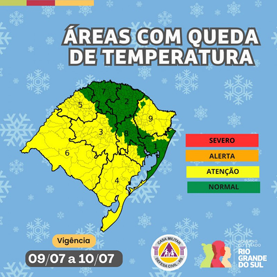  Defesa Civil do RS emite alerta para frio intenso nos próximos dias