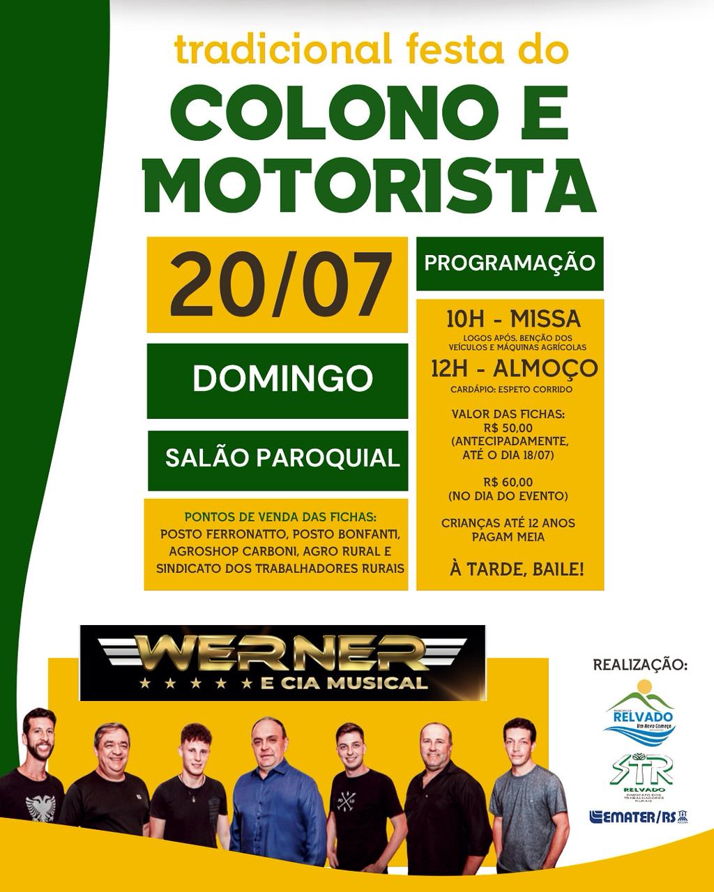 Festa do Colono e Motorista de Relvado será dia 20 de julho