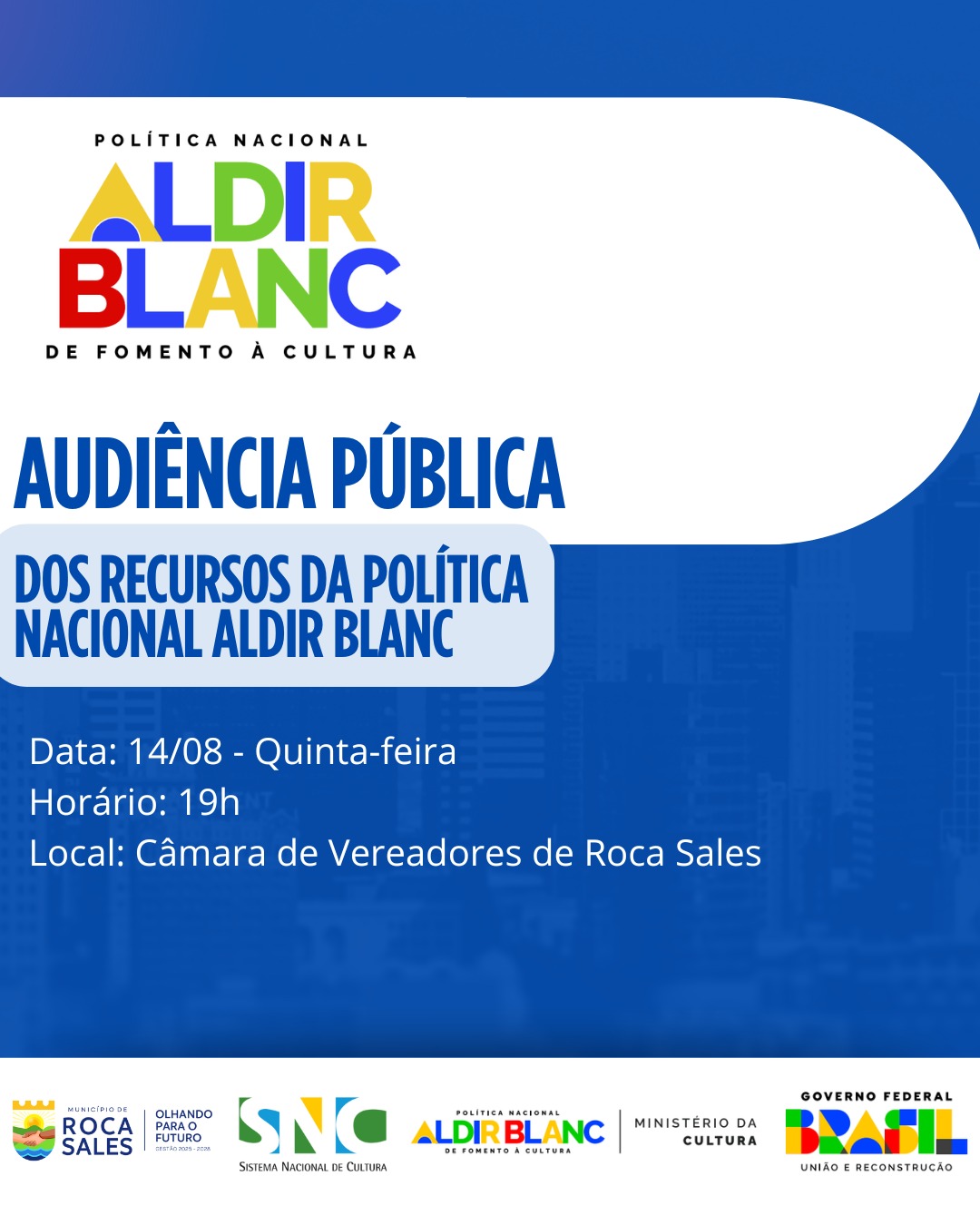 Audiência Pública sobre Recursos da Política Nacional Aldir Blanc acontece nesta quinta-feira em Roca Sales
