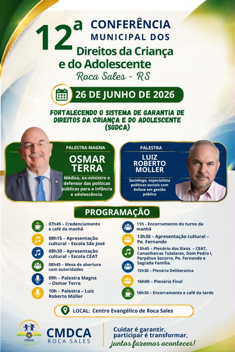 Roca Sales realiza 12ª Conferência Municipal dos Direitos da Criança e do Adolescente no dia 26 de junho
